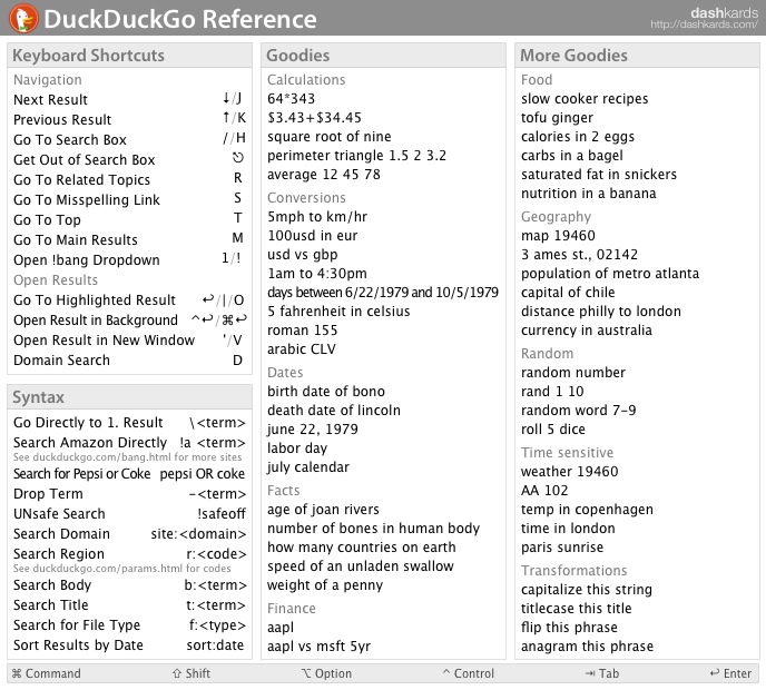 dashkard DuckDuckGo