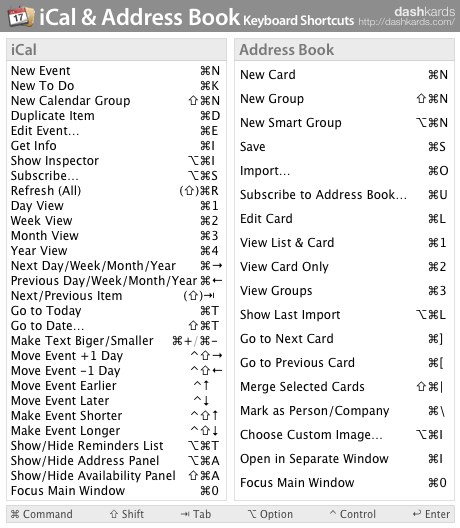 dashkard iCal & Address Book